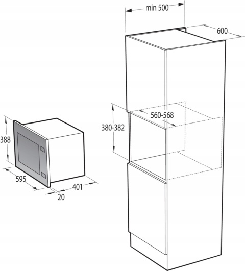 Kuchenka mikrofalowa Gorenje BM251SG2WG 25L 900W do zabudowy Biała Szkło 60