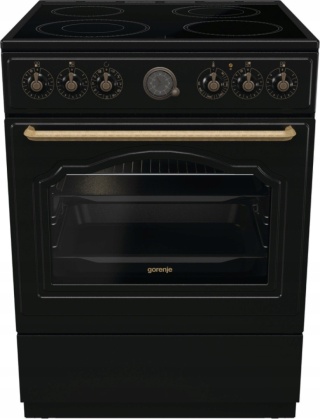 Kuchni ceramiczna Gorenje GECS6B71CLB Czarna Retro Grill Pizza AirFry 60cm
