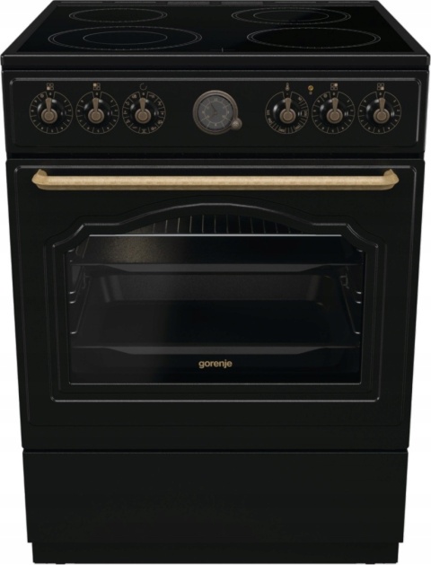 Kuchni ceramiczna Gorenje GECS6B71CLB Czarna Retro Grill Pizza AirFry 60cm