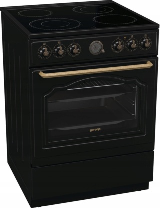 Kuchni ceramiczna Gorenje GECS6B71CLB Czarna Retro Grill Pizza AirFry 60cm