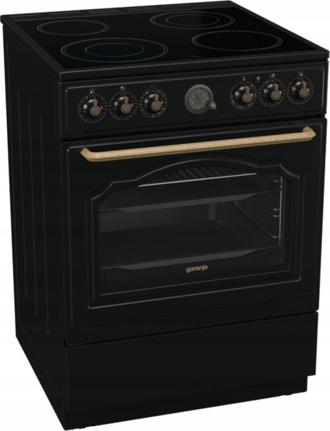 Kuchni ceramiczna Gorenje GECS6B71CLB Czarna Retro Grill Pizza AirFry 60cm