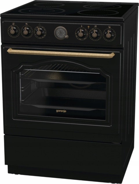 Kuchni ceramiczna Gorenje GECS6B71CLB Czarna Retro Grill Pizza AirFry 60cm