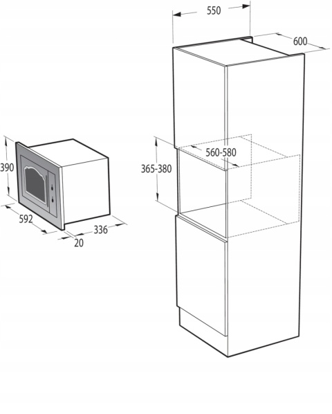 Kuchenka mikrofalowa do zabudowy Gorenje BM235CLB 60 Retro Czarna 23L 800W