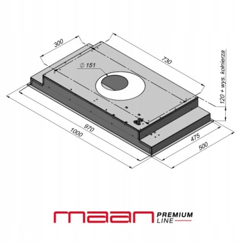 OKAP SUFITOWY 100 cm MAAN Prime 2 CZARNY turbina zewnętrzna 850 LED czarny