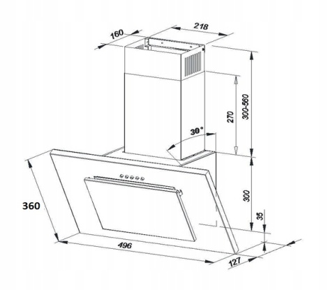 Okap Kuchenny MAAN Vertical 50cm Czarny przyścienny Szkło LED Cichy Mocny