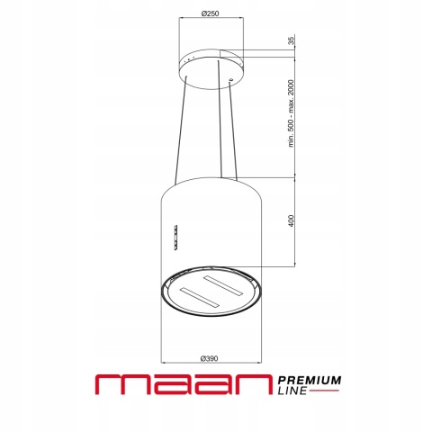 Okap wyspowy 39cm czarny MAAN Malwa Linki 439 715m3/h