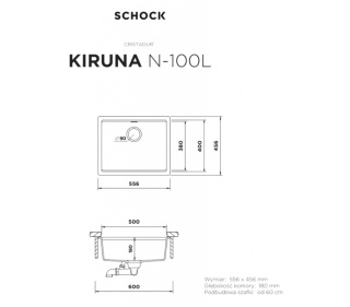 Zlewozmywak SCHOCK KIRUNA N-100L Night CRISTADUR 60 cm podwieszany