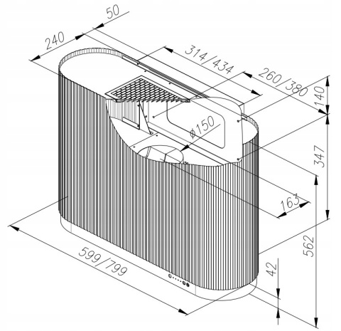 Okap kominowy Ciarko Design Mono Ecru 60cm Wyciąg Oświetlenie LED 165W