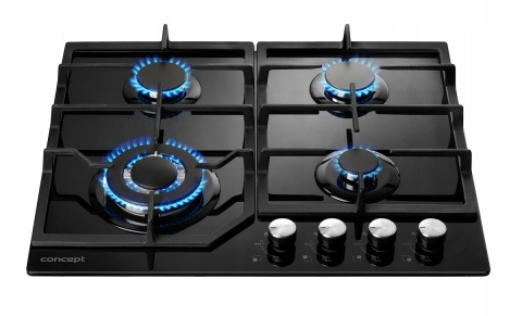 Płyta gazowa Concept PDV7460bc czarna szkło 4 palniki żeliwne WOK 4 Lata GW