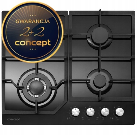 Płyta gazowa Concept PDV7460bc czarna szkło 4 palniki żeliwne WOK 4 Lata GW