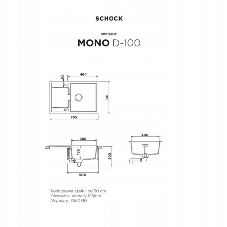Zlewozmywak granitowy Schock MONO D-100 Puro CRISTADUR czarny