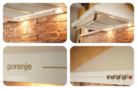 Zestaw GORENJE RETRO AGD zabudowa kremowy piekarnik indukcja okap lodówka