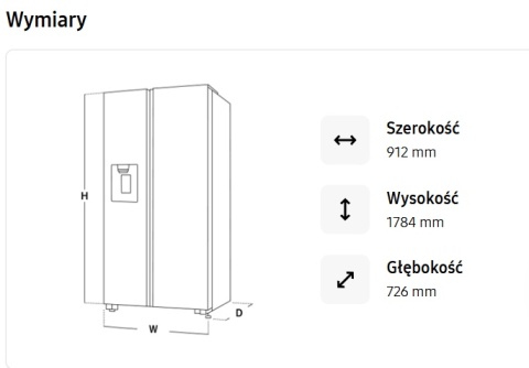 Lodówka SBS Samsung RS80F64KEFEO 640l Drzwi Auto Open No Frost LED