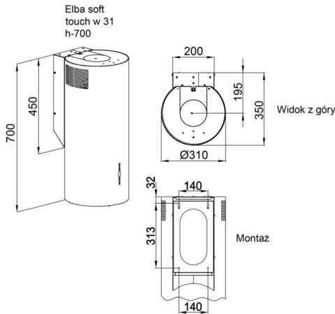 Okap MAAN ELBA WPB 731 Złoty Piaskowy 31cm szeroki Cichy LED