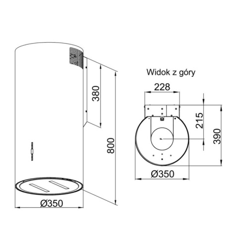 Okap kuchenny Przyścienny 35cm TUBA Maan Malwa 2 W835 GEST Czarna Szkło LED