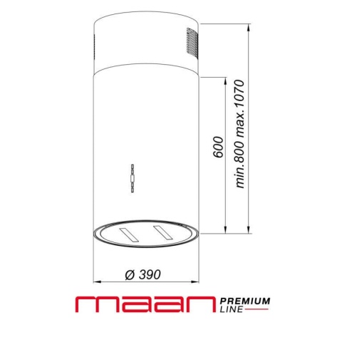 Okap kuchenny wyspowy MAAN Malwa Złoty Połysk Tuba 39cm LED 720m3