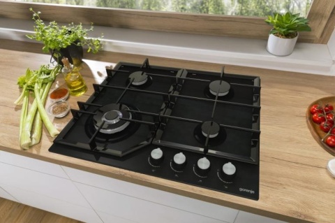 Płyta gazowa Gorenje GTW641KB 60 cm czarne szkło żeliwo palnik wok