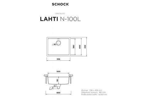 Zlewozmywak Schock LAHTI N-100L Onyx CRISTALITE® do szafki 60cm