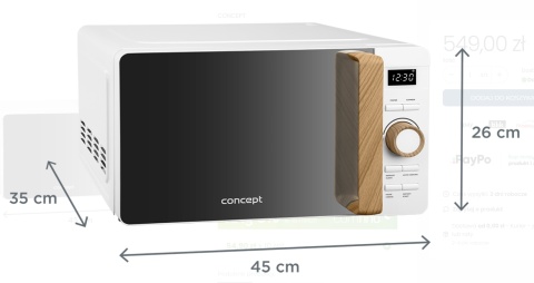 MIKROFALÓWKA KUCHENKA MIKROFALOWA BIAŁA LED 20L 800W PREMIUM CONCEPT