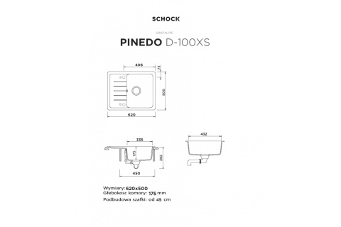 SCHOCK zlewozmywak PINEDO D-100XS Onyx CRISTALITE®