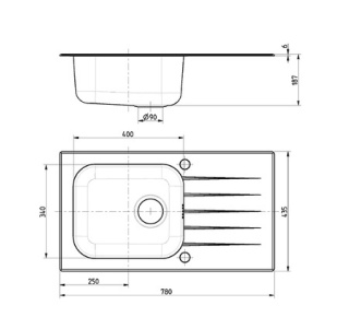 Zlew Alveus VITRO 20 (78X43) czarne szkło + syfon POP-UP 3 1/2
