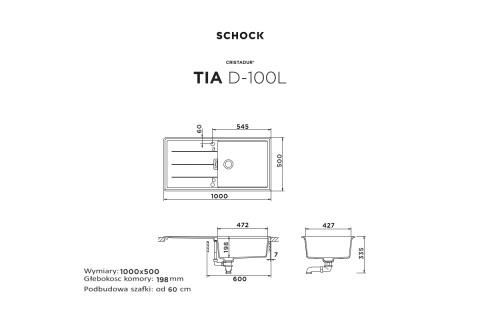 Zlew Schock TIA D-100L Magma CRISTADUR - LINIA STUDIO 100x50